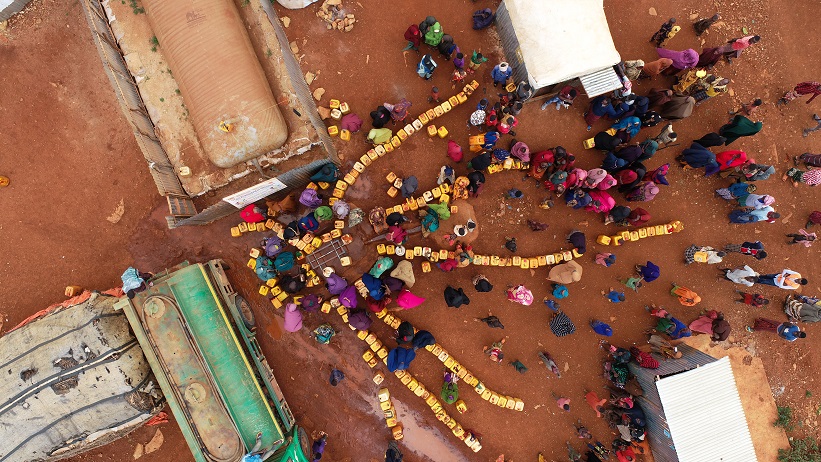 Aerial view of NRC's water distribution site in Hanano 2 IDP zone in Baidoa, Somalia - part of the emergency drought response project. Photo:Abdulkadir Mohamed/NRC