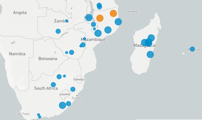 Graphic of disaster displacement along south-eastern coastline of Africa