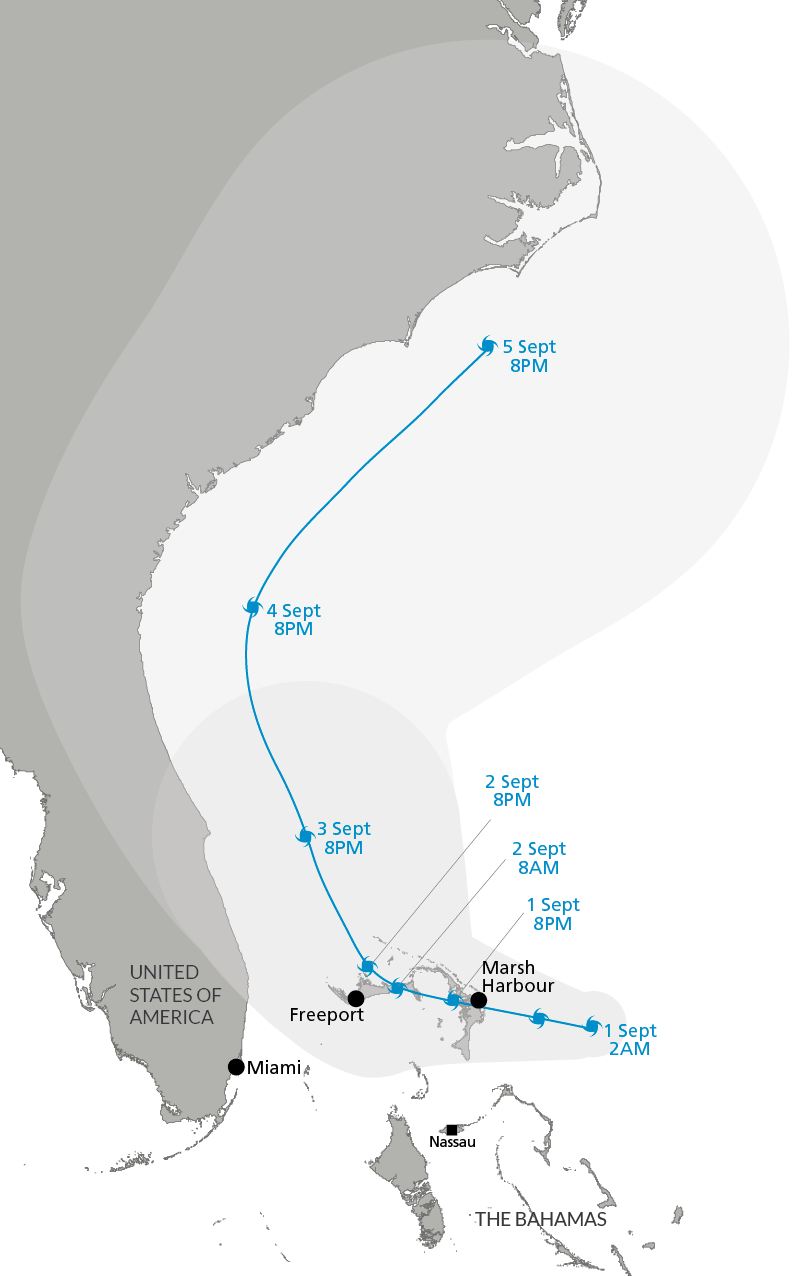 Map of Hurricane Dorian's pathway
