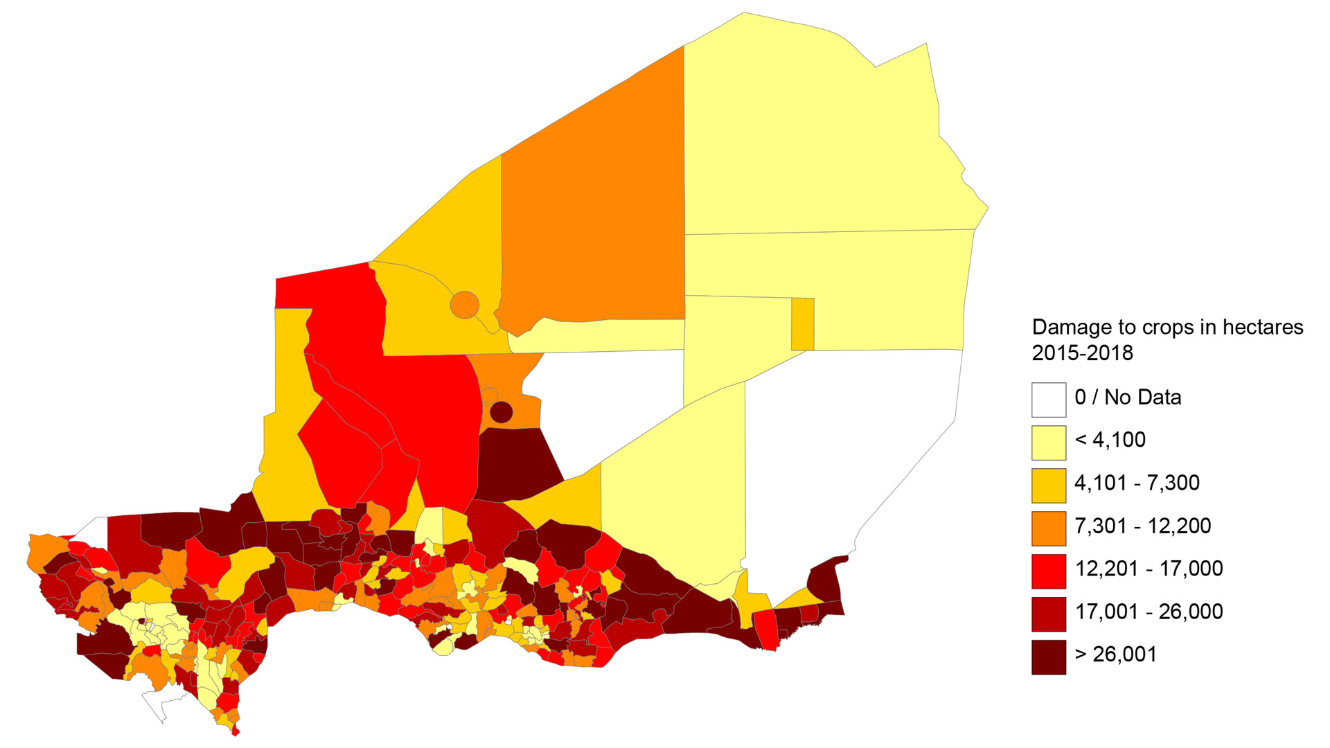 Map of crop damage in Niger (2018-19)