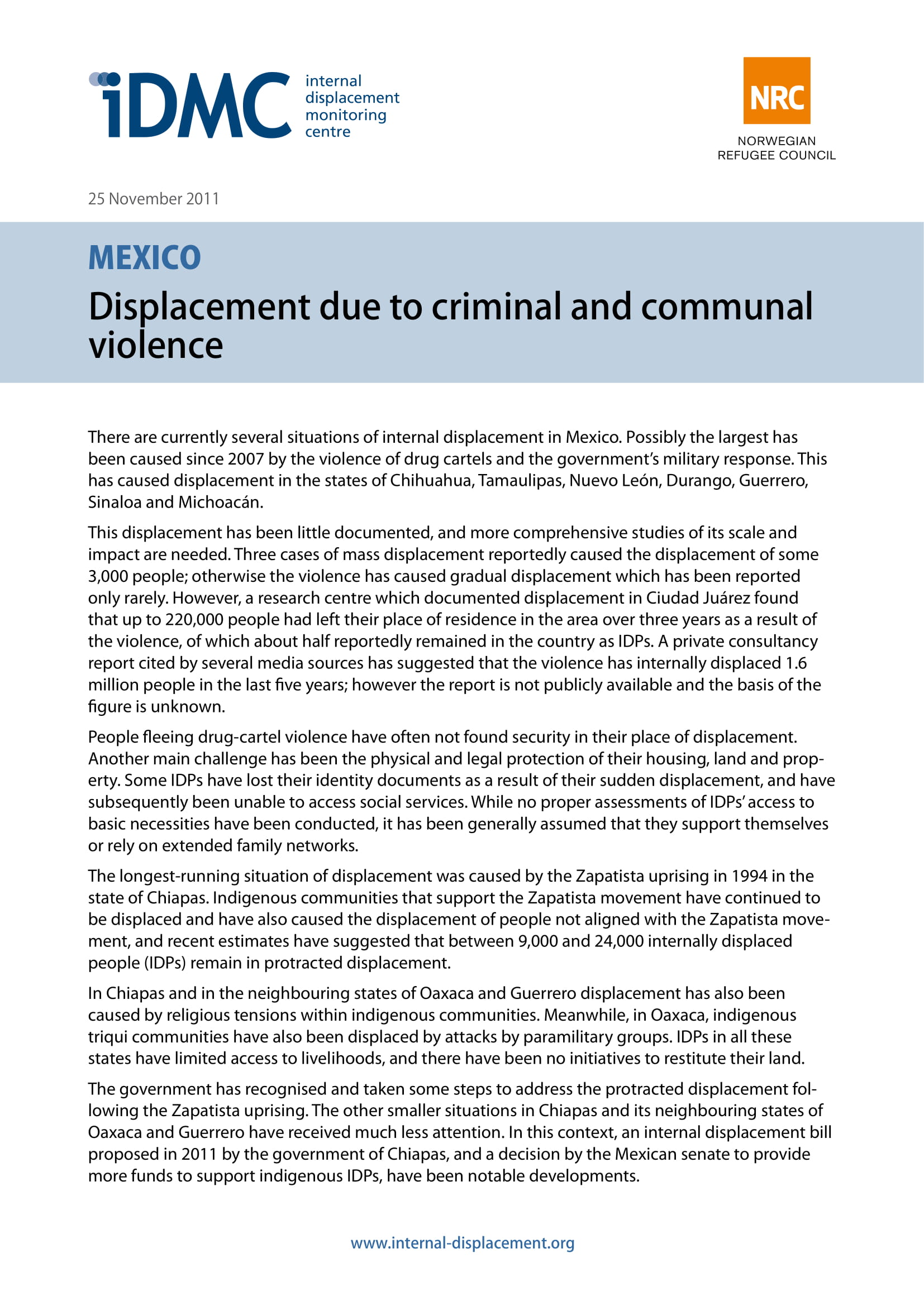 Mexico: Displacement due to criminal and communal violence