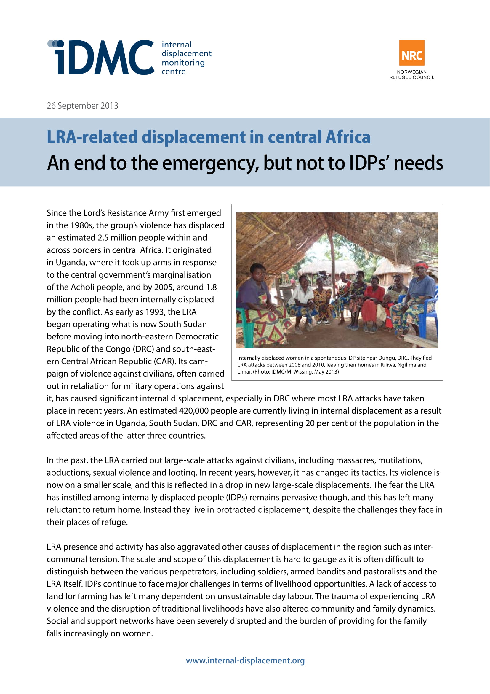 LRA-related displacement in central Africa: An end to the emergency, but not to IDPs’ needs