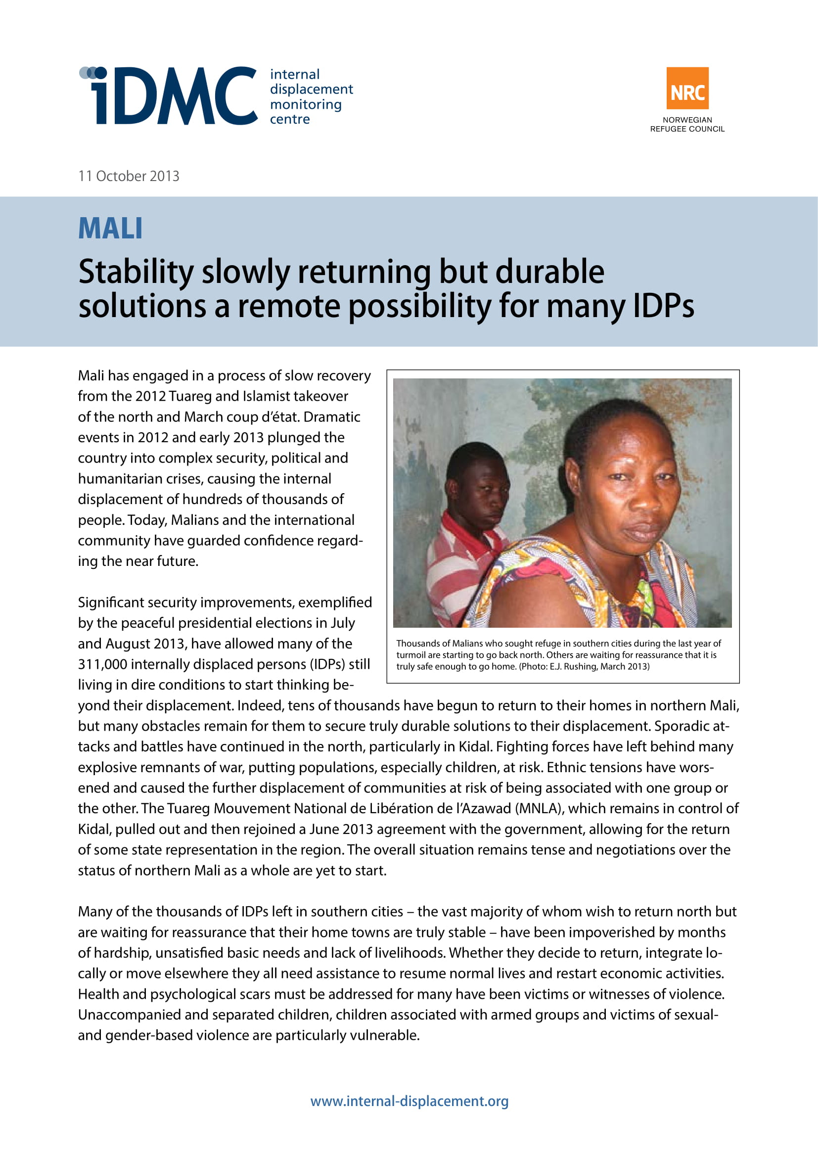 Mali: Stability slowly returning but durable solutions a remote possibility for many IDPs