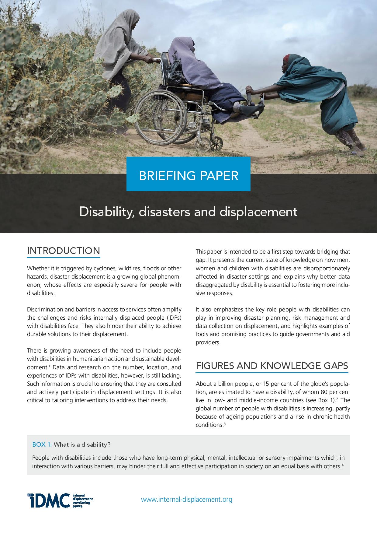 Disability, disasters and displacement