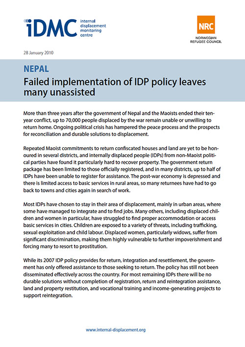 Nepal: Failed implementation of IDP policy leaves many unassisted